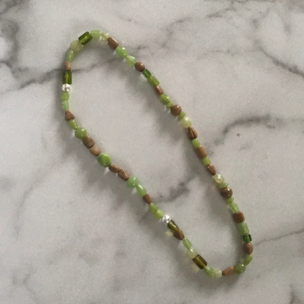 Mixed green and brown gemstone necklace